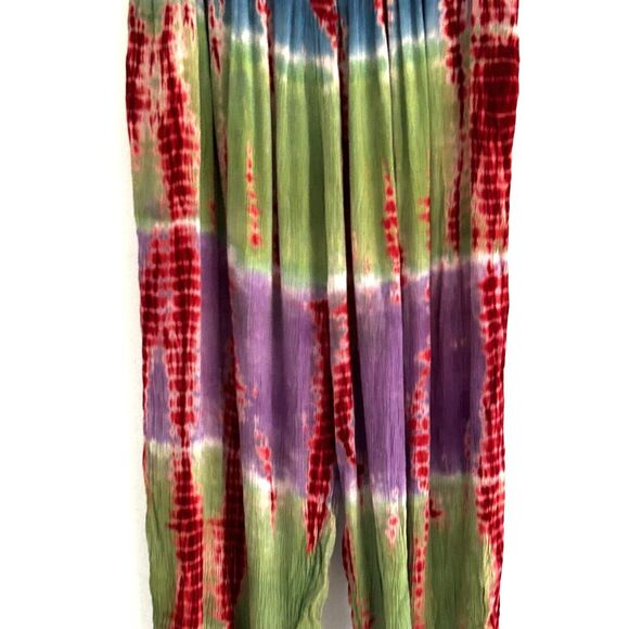 Boho Tie Dye Pants Wide Leg Jogger Pockets Colorful Free Size OS Viscose Hippie - Picture 4 of 11